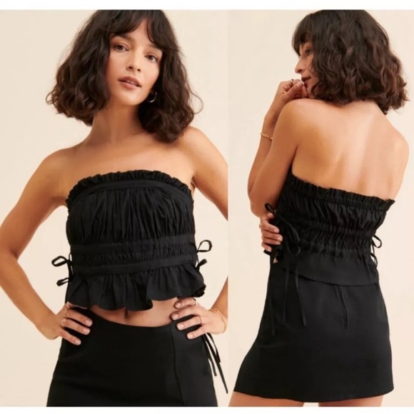 Free People Tops - Free People Gabby Black Pleated Side Tie Tube Top NWOT Size S Convertible